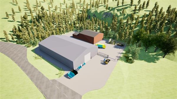 en oversikt over gjenvinningsstasjonen på Reppklei, illustrert med bygninger og område.