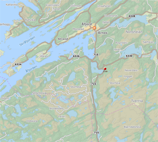 kartutsnitt over veiarbeidet.
