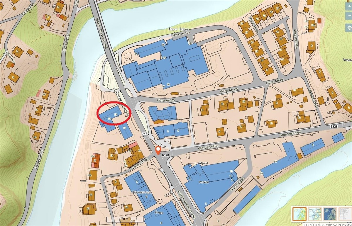 kartpunkt for lensmannsgården. - Klikk for stort bilde